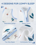 Animal&Plant&White Print Organic Cotton Sleep Sack (0.5 TOG) | Wearable Blanket for Babies & Toddlers - TURMEWU