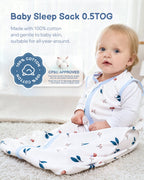 Animal&Plant&White Print Organic Cotton Sleep Sack (0.5 TOG) | Wearable Blanket for Babies & Toddlers - TURMEWU