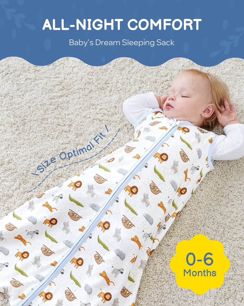 Animal&Plant&White Print Organic Cotton Sleep Sack (0.5 TOG) | Wearable Blanket for Babies & Toddlers - TURMEWU