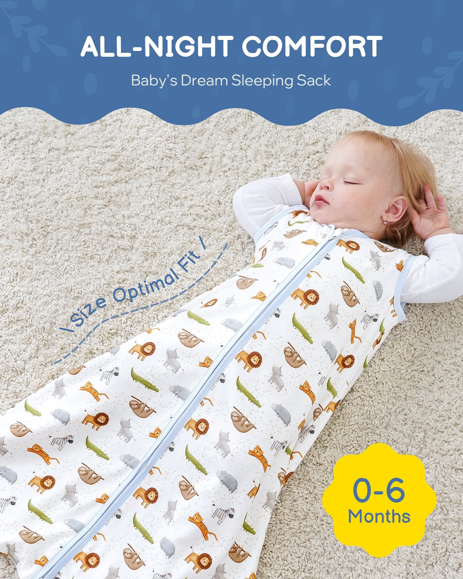Animal&Plant&White Print Organic Cotton Sleep Sack (0.5 TOG) | Wearable Blanket for Babies & Toddlers - TURMEWU
