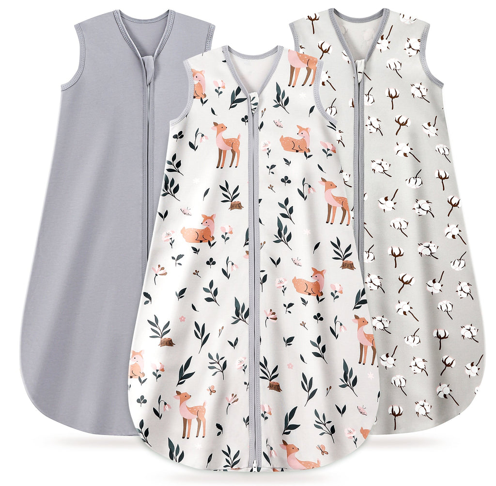 Cotton&Fawn&Grey Print Organic Cotton Sleep Sack (0.5 TOG) | Wearable Blanket for Babies & Toddlers - TURMEWU