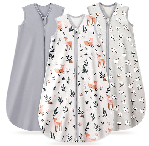 Cotton&Fawn&Grey Print Organic Cotton Sleep Sack (0.5 TOG) | Wearable Blanket for Babies & Toddlers - TURMEWU