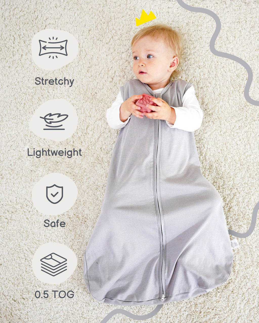 Cotton&Fawn&Grey Print Organic Cotton Sleep Sack (0.5 TOG) | Wearable Blanket for Babies & Toddlers - TURMEWU
