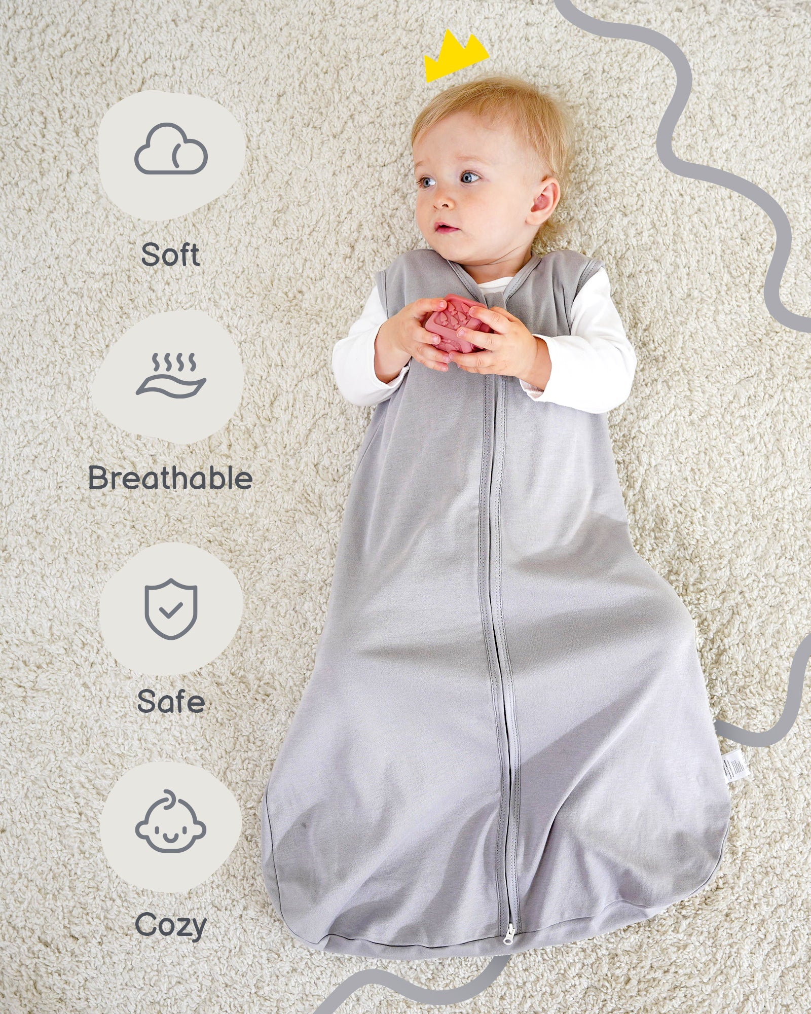 Cotton&Fawn&Grey Print Organic Cotton Sleep Sack (0.5 TOG) | Wearable Blanket for Babies & Toddlers - TURMEWU