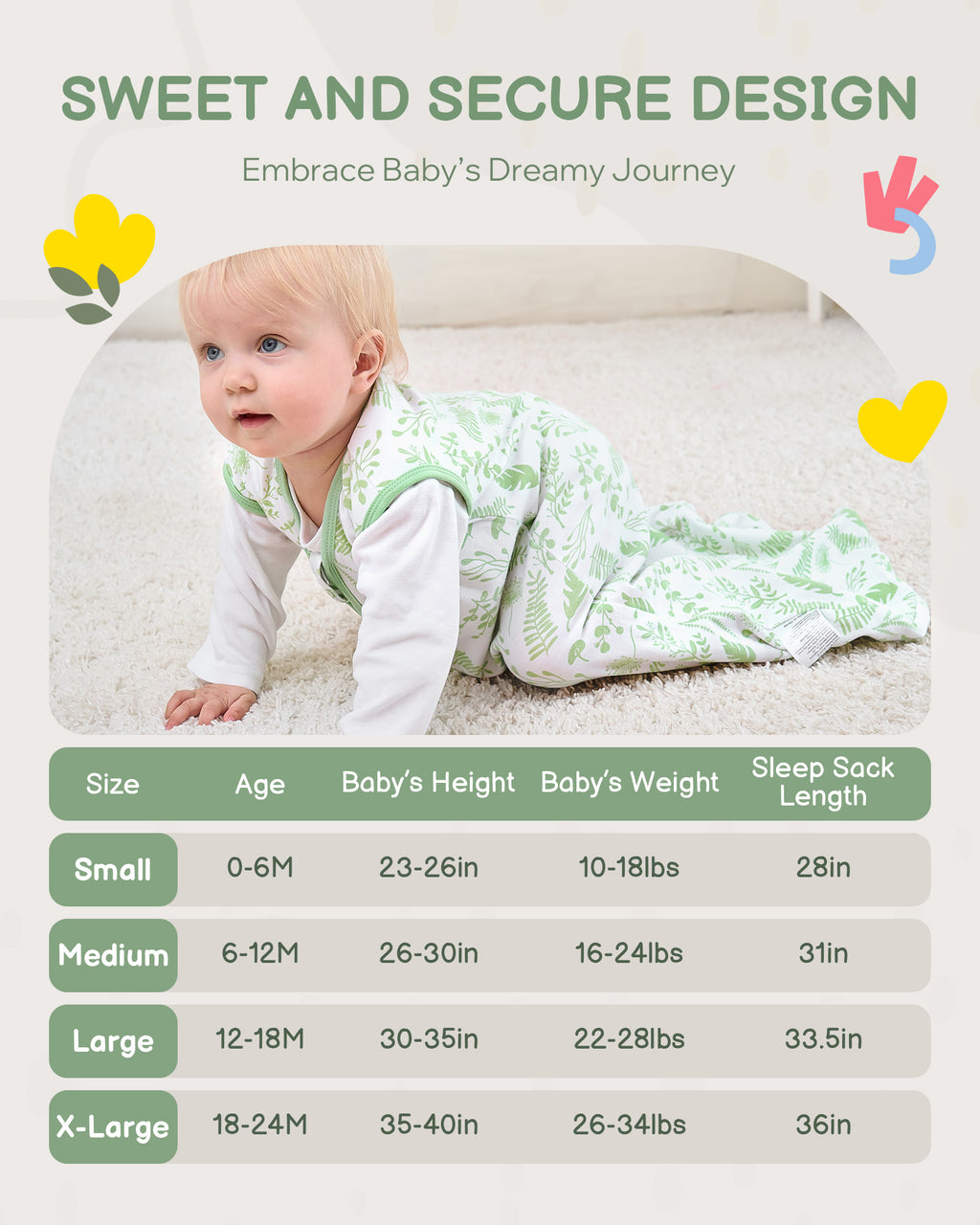 Green Print Organic Cotton Sleep Sack (0.5 TOG) | Wearable Blanket for Babies & Toddlers