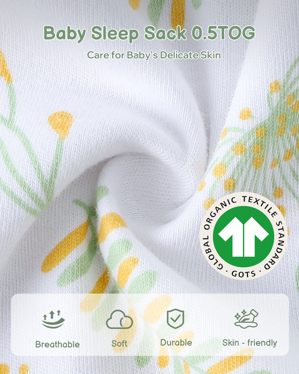 Green Print Organic Cotton Sleep Sack (0.5 TOG) | Wearable Blanket for Babies & Toddlers - TURMEWU