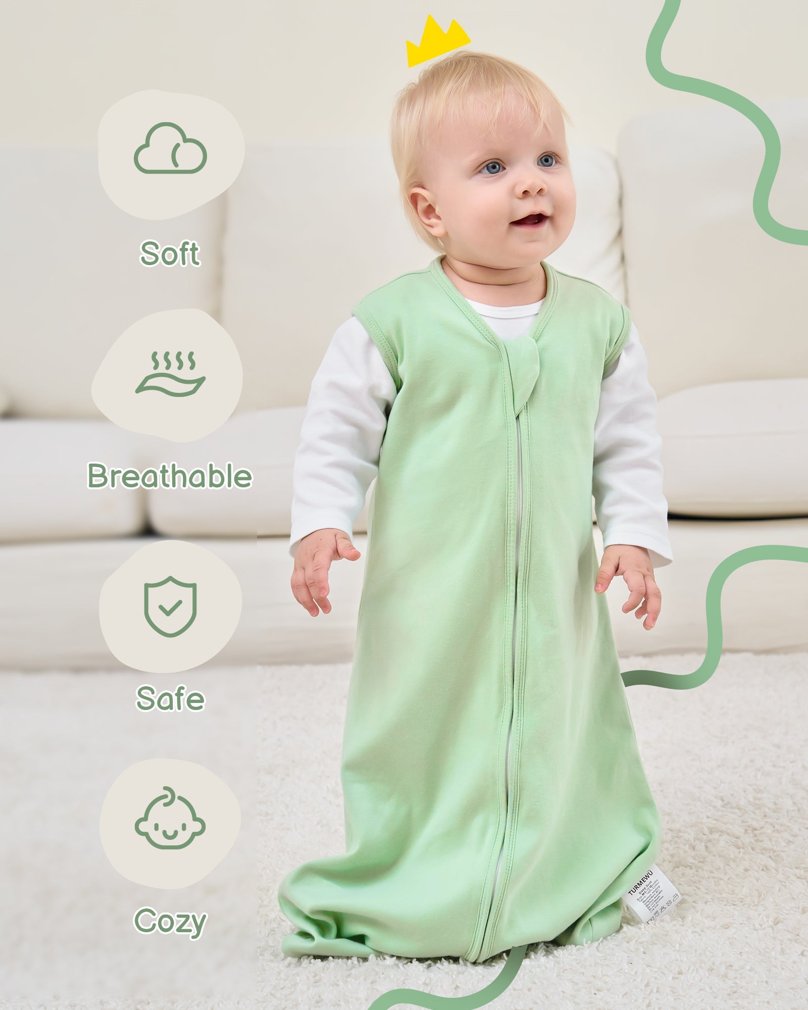 Green Print Organic Cotton Sleep Sack (0.5 TOG) | Wearable Blanket for Babies & Toddlers - TURMEWU