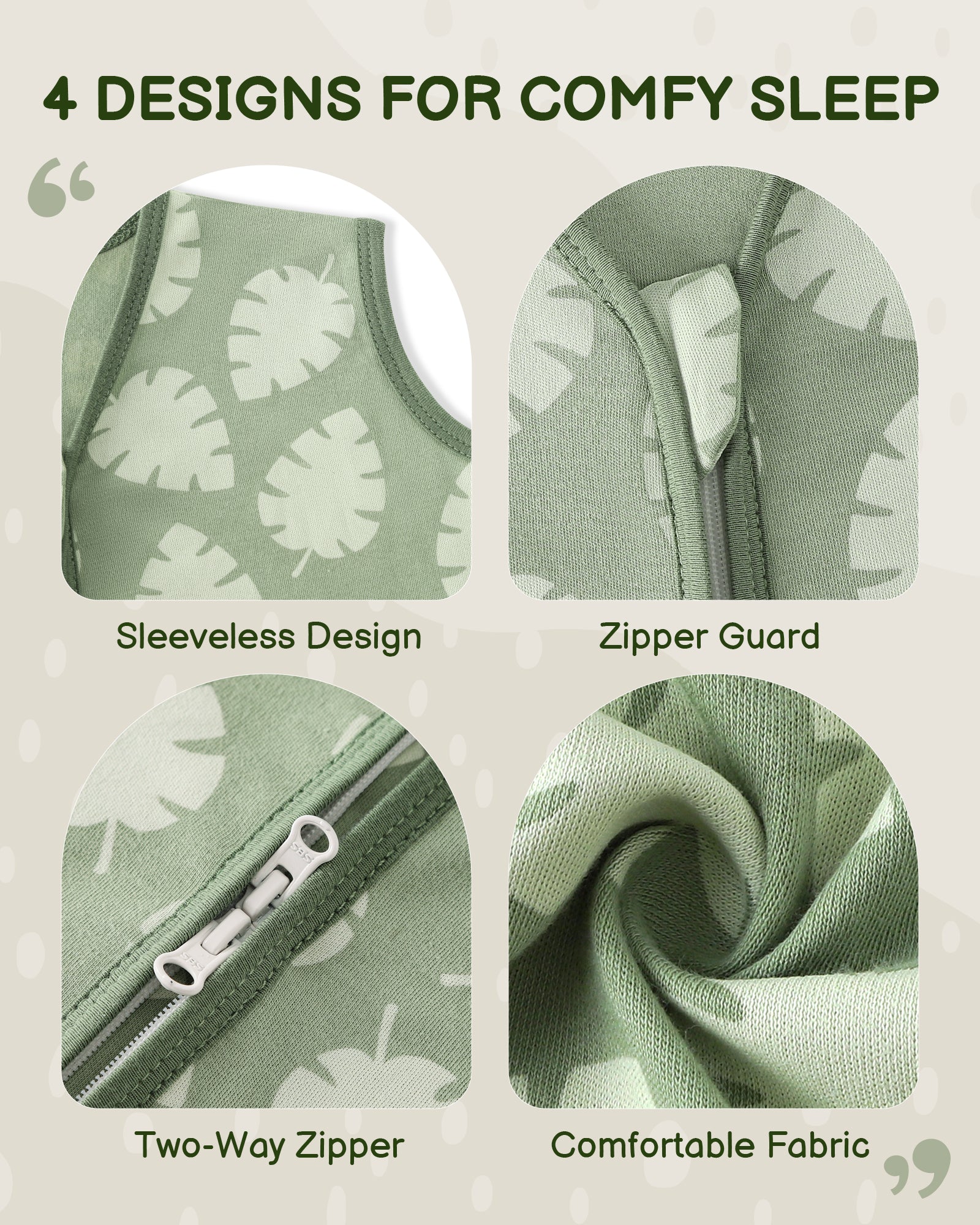 Leaf＆Green Print Organic Cotton Sleep Sack (0.5 TOG) | Wearable Blanket for Babies & Toddlers - TURMEWU