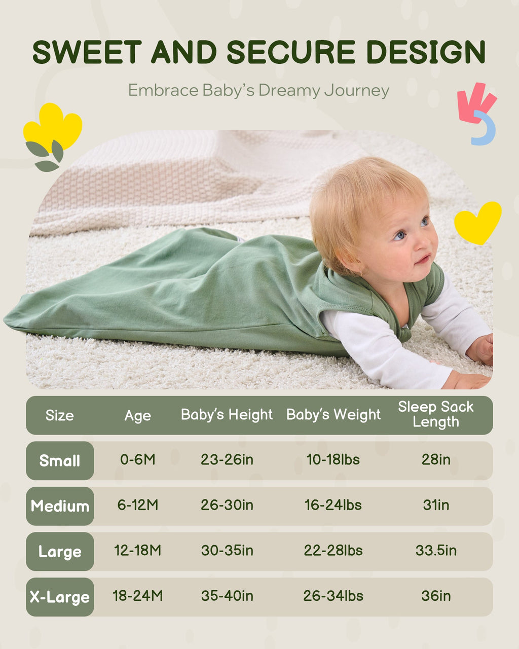 Leaf＆Green Print Organic Cotton Sleep Sack (0.5 TOG) | Wearable Blanket for Babies & Toddlers - TURMEWU