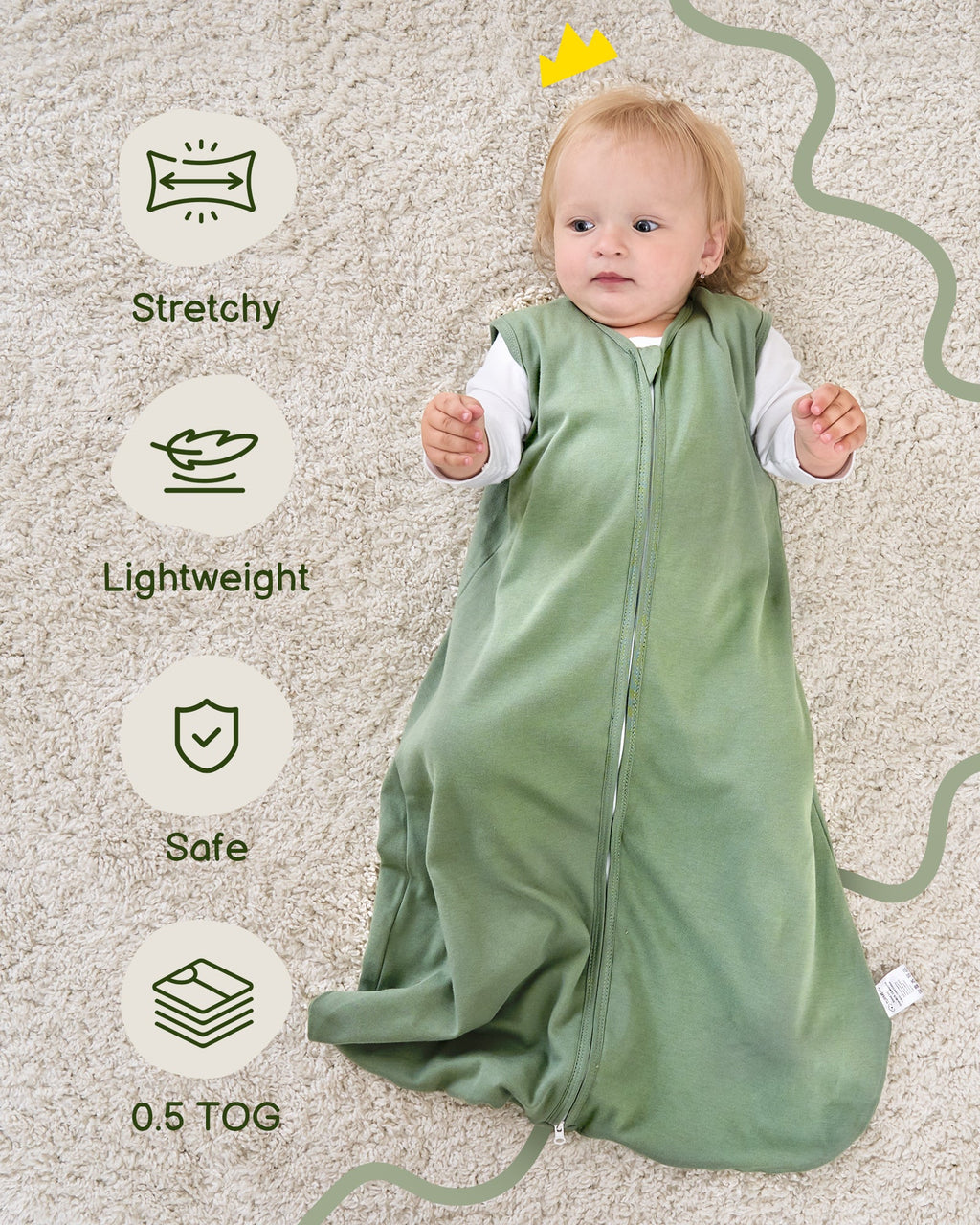 Leaf＆Green Print Organic Cotton Sleep Sack (0.5 TOG) | Wearable Blanket for Babies & Toddlers - TURMEWU