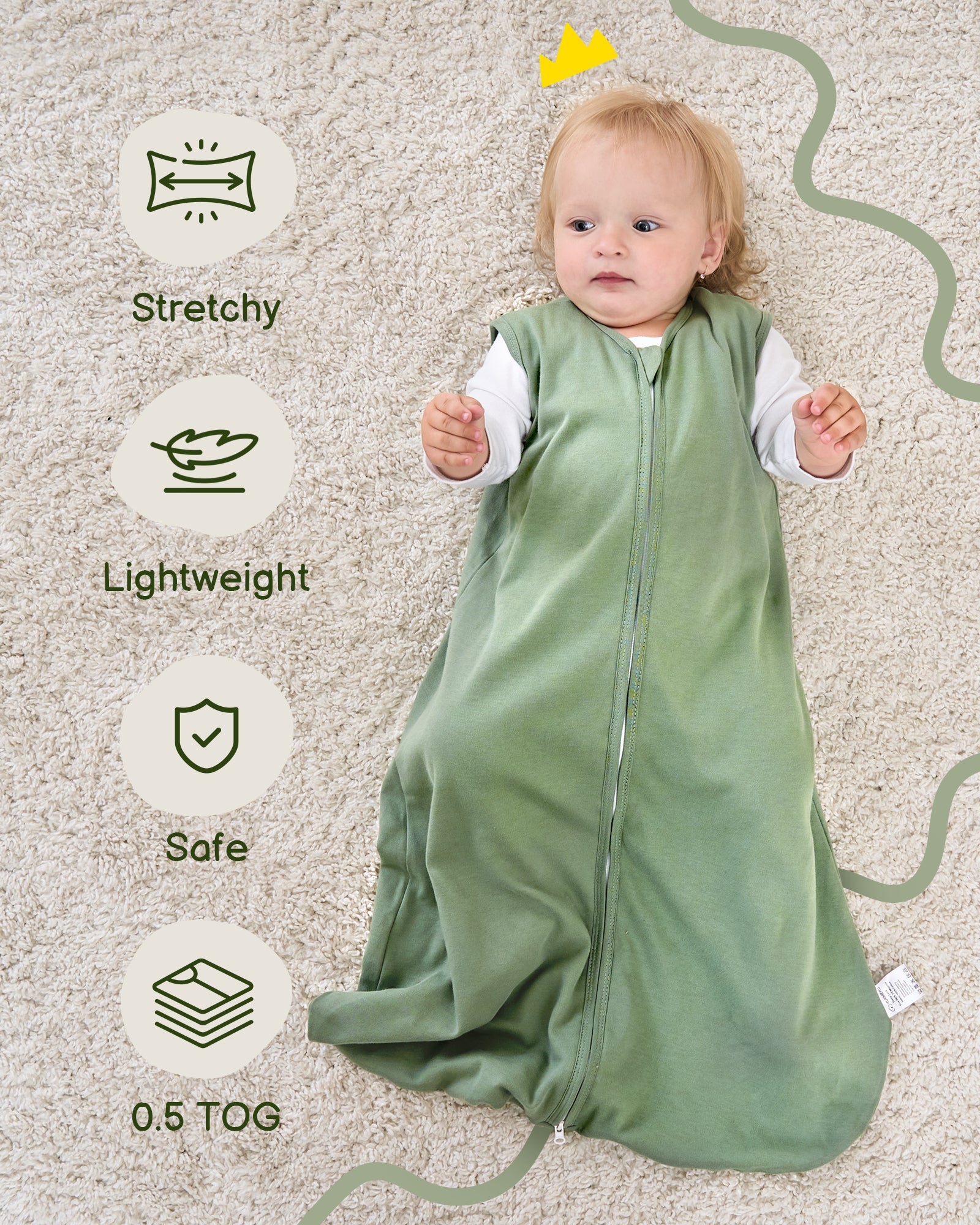 Leaf＆Green Print Organic Cotton Sleep Sack (0.5 TOG) | Wearable Blanket for Babies & Toddlers - TURMEWU