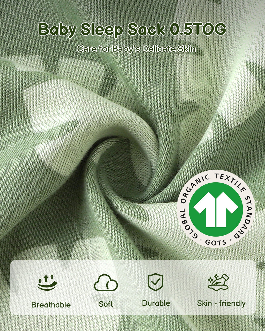 Leaf＆Green Print Organic Cotton Sleep Sack (0.5 TOG) | Wearable Blanket for Babies & Toddlers - TURMEWU